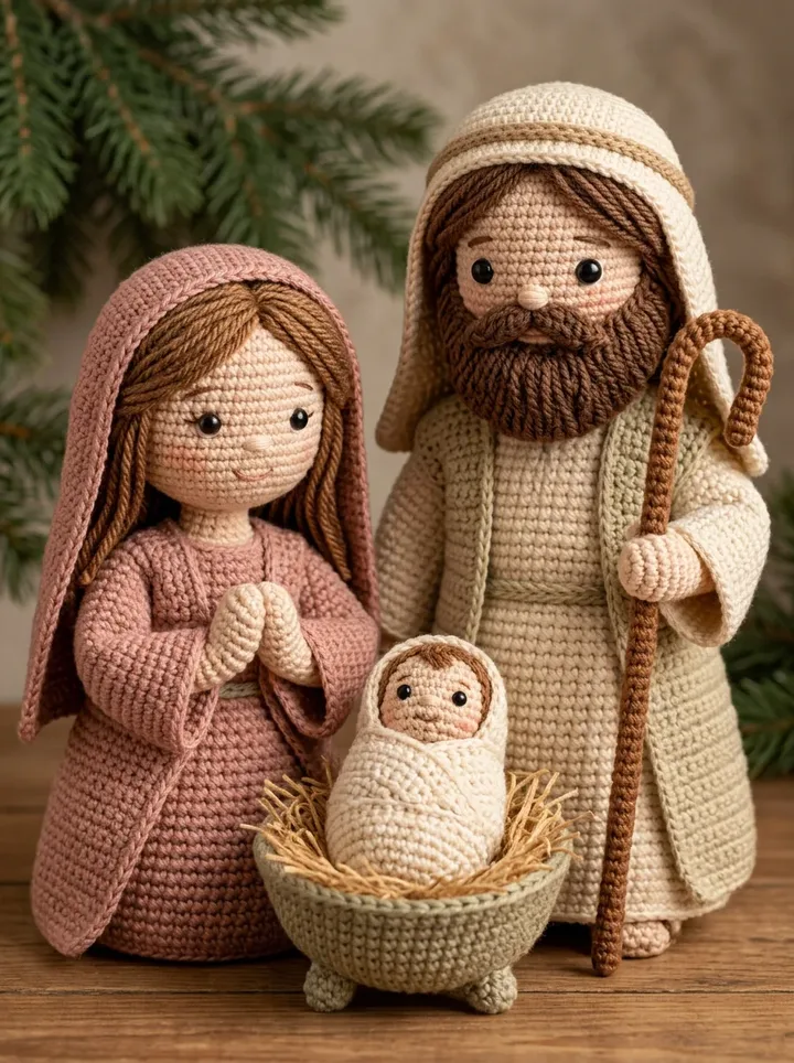 Boneco artesanal em crochê: presépio